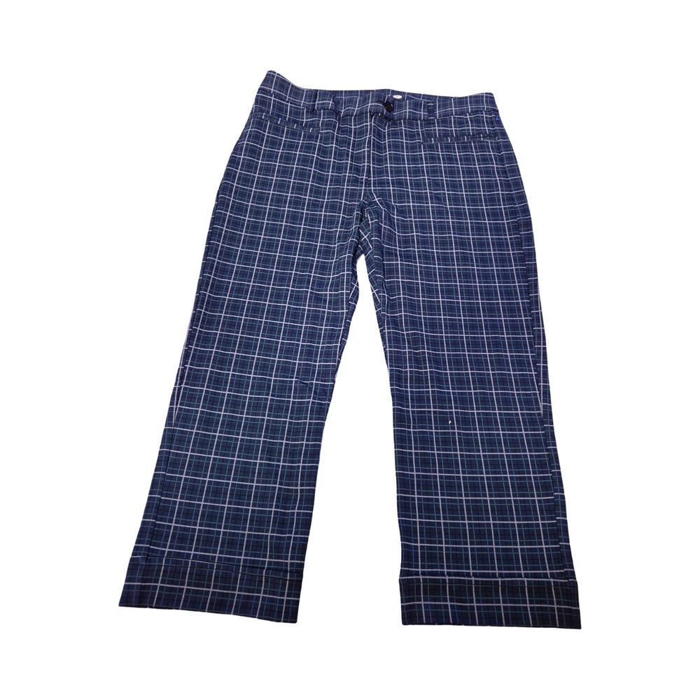 Betabrand Dress Pant Yoga Pants DPYP Navy Blue White Plaid XL Petite
